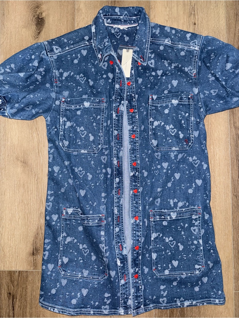 NWT Pilcro Anthropologie Denim Heart Button Down Shift Dress S Small Women’s